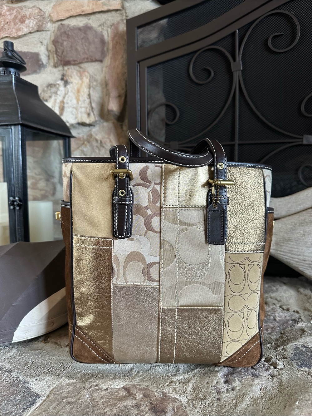 Coach Patchwork Tote in Gold, Brown and Tan